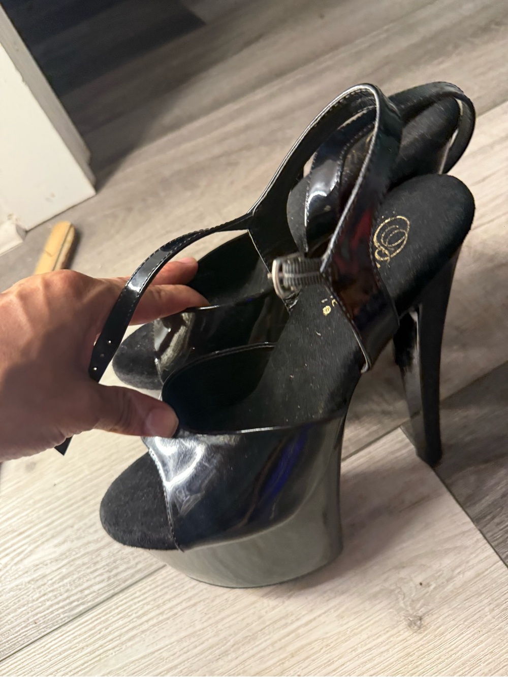 PLEASER US 9 high heels dancing Black Patent High Heel Platform Sandals